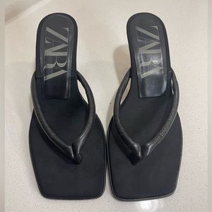 Zara Leather Heeled Strappy Sandals - Black